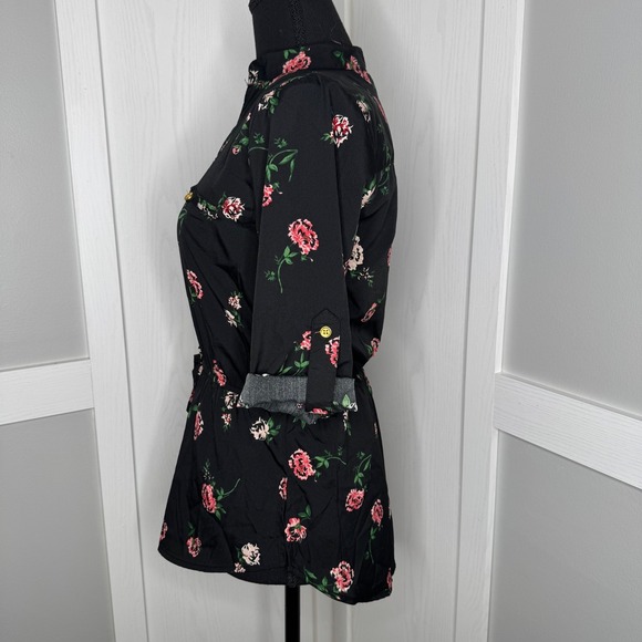 Speed Limit Black Floral Tunic Blouse | Size Small Women's Polyester - Picture 3 of 7